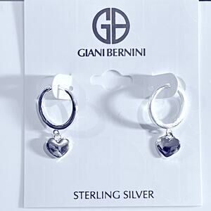 Giani Bernini Heart Hoop Earrings Sterling Silver Dangle Drop New On Card